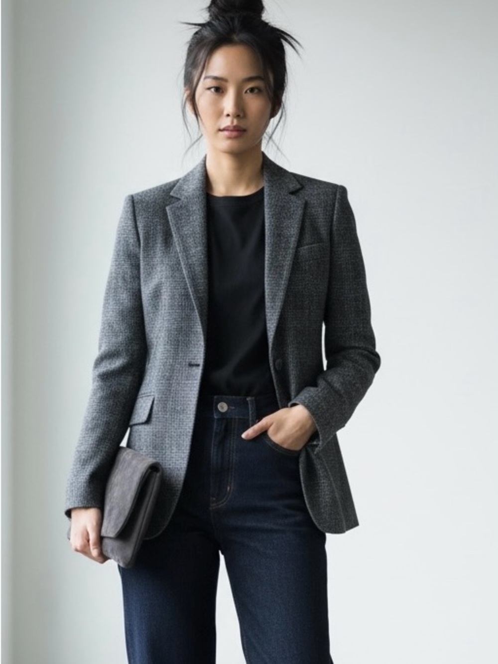 Theory Gray Wool Baby Alpaca Tweed Blazer Size 8 | Luxury Fabric